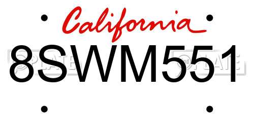 8SWM551 California License Plate