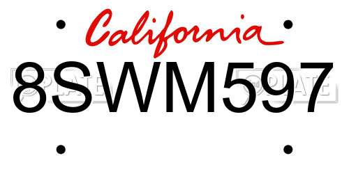 8SWM597 California License Plate