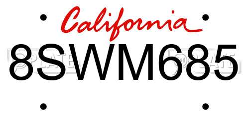8SWM685 California License Plate
