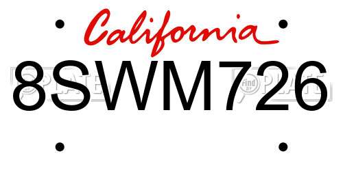 8SWM726 California License Plate