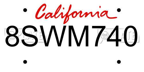 8SWM740 California License Plate