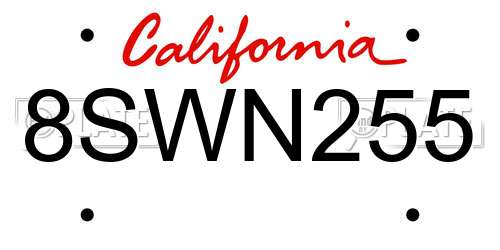 8SWN255 California License Plate