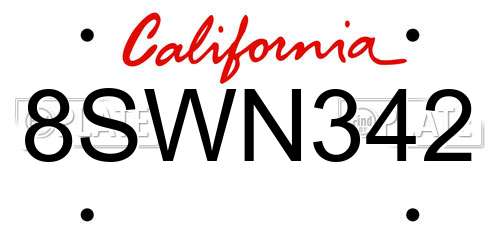 8SWN342 California License Plate
