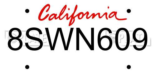 8SWN609 California License Plate