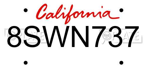 8SWN737 California License Plate