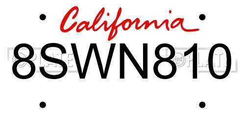 8SWN810 California License Plate