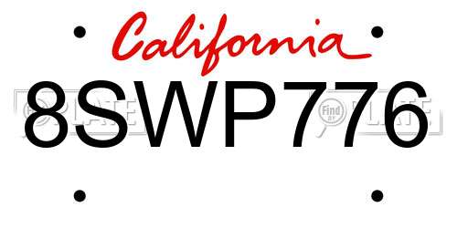 8SWP776 California License Plate