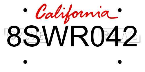 8SWR042 California License Plate