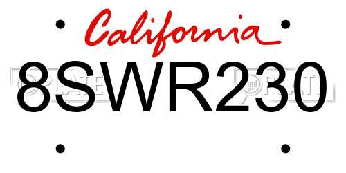 8SWR230 California License Plate