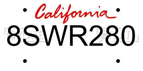 8SWR280 California License Plate
