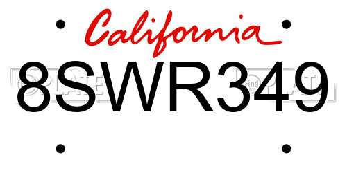 8SWR349 California License Plate