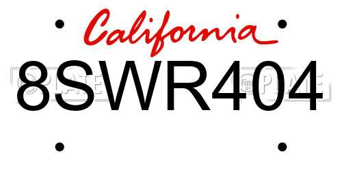 8SWR404 California License Plate