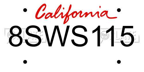 8SWS115 California License Plate