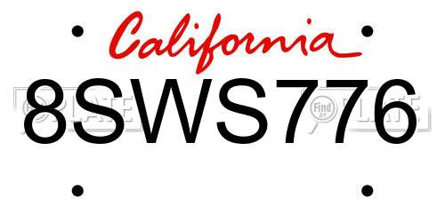 8SWS776 California License Plate