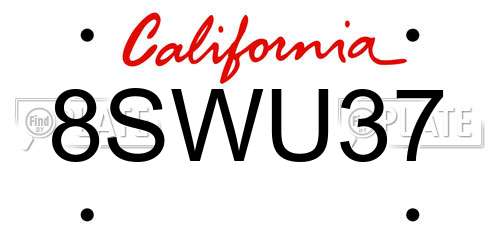8SWU37 California License Plate