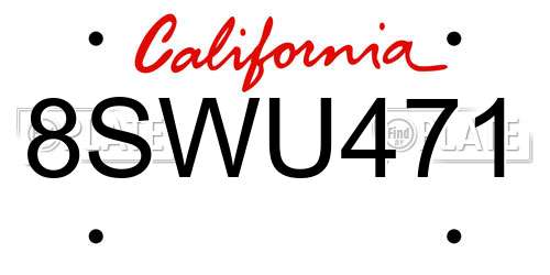 8SWU471 California License Plate