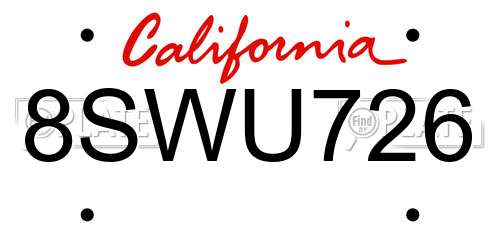 8SWU726 California License Plate