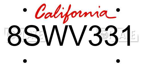 8SWV331 California License Plate