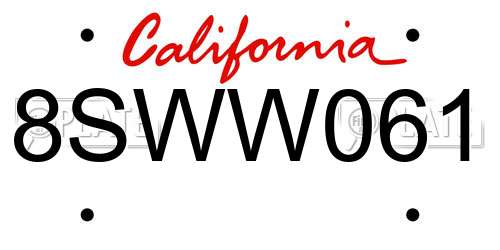 8SWW061 California License Plate