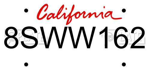 8SWW162 California License Plate
