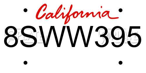 8SWW395 California License Plate