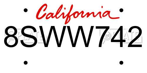 8SWW742 California License Plate