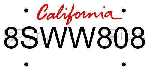8SWW808 California License Plate