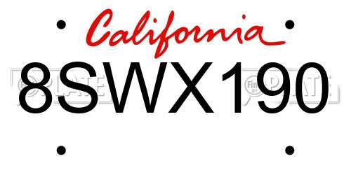 8SWX190 California License Plate