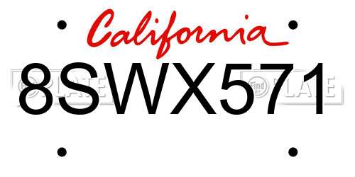 8SWX571 California License Plate