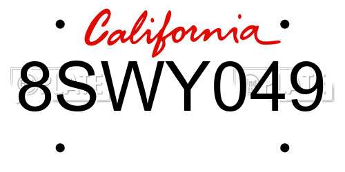 8SWY049 California License Plate