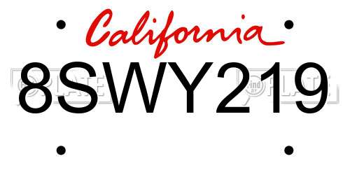 8SWY219 California License Plate