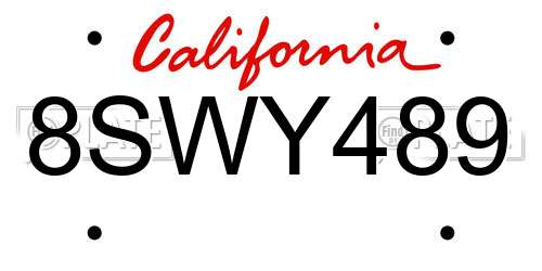 8SWY489 California License Plate