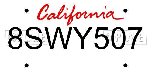 8SWY507 California License Plate