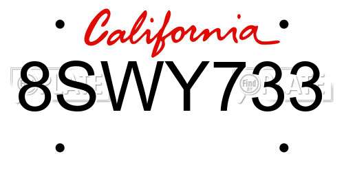 8SWY733 California License Plate