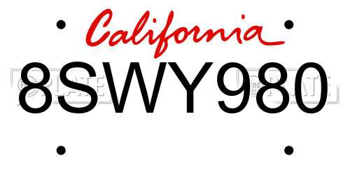 8SWY980 California License Plate