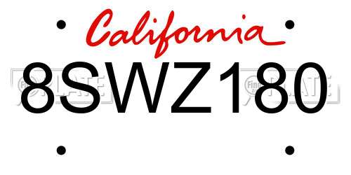 8SWZ180 California License Plate