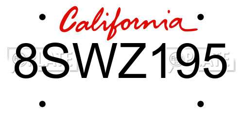8SWZ195 California License Plate