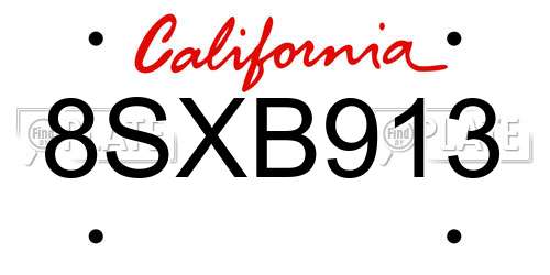 8SXB913 California License Plate