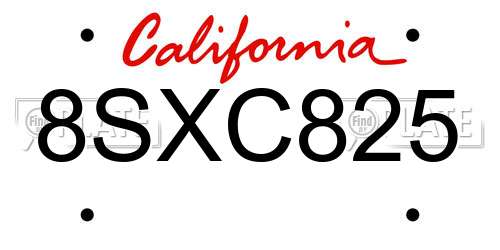 8SXC825 California License Plate