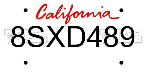 8SXD489 California License Plate