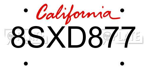 8SXD877 California License Plate