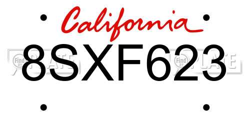 8SXF623 California License Plate
