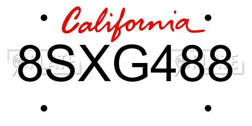 8SXG488 California License Plate