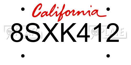 8SXK412 California License Plate