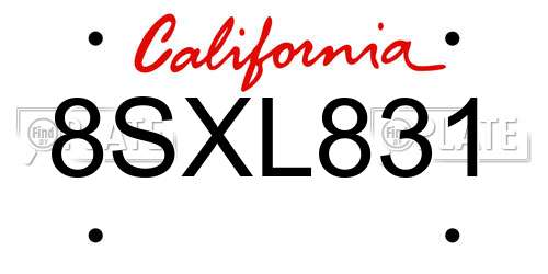 8SXL831 California License Plate