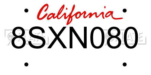 8SXN080 California License Plate