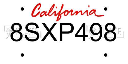 8SXP498 California License Plate