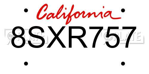 8SXR757 California License Plate