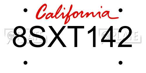 8SXT142 California License Plate