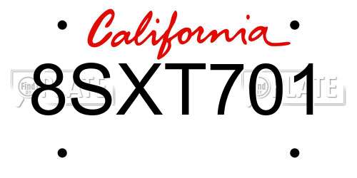 8SXT701 California License Plate
